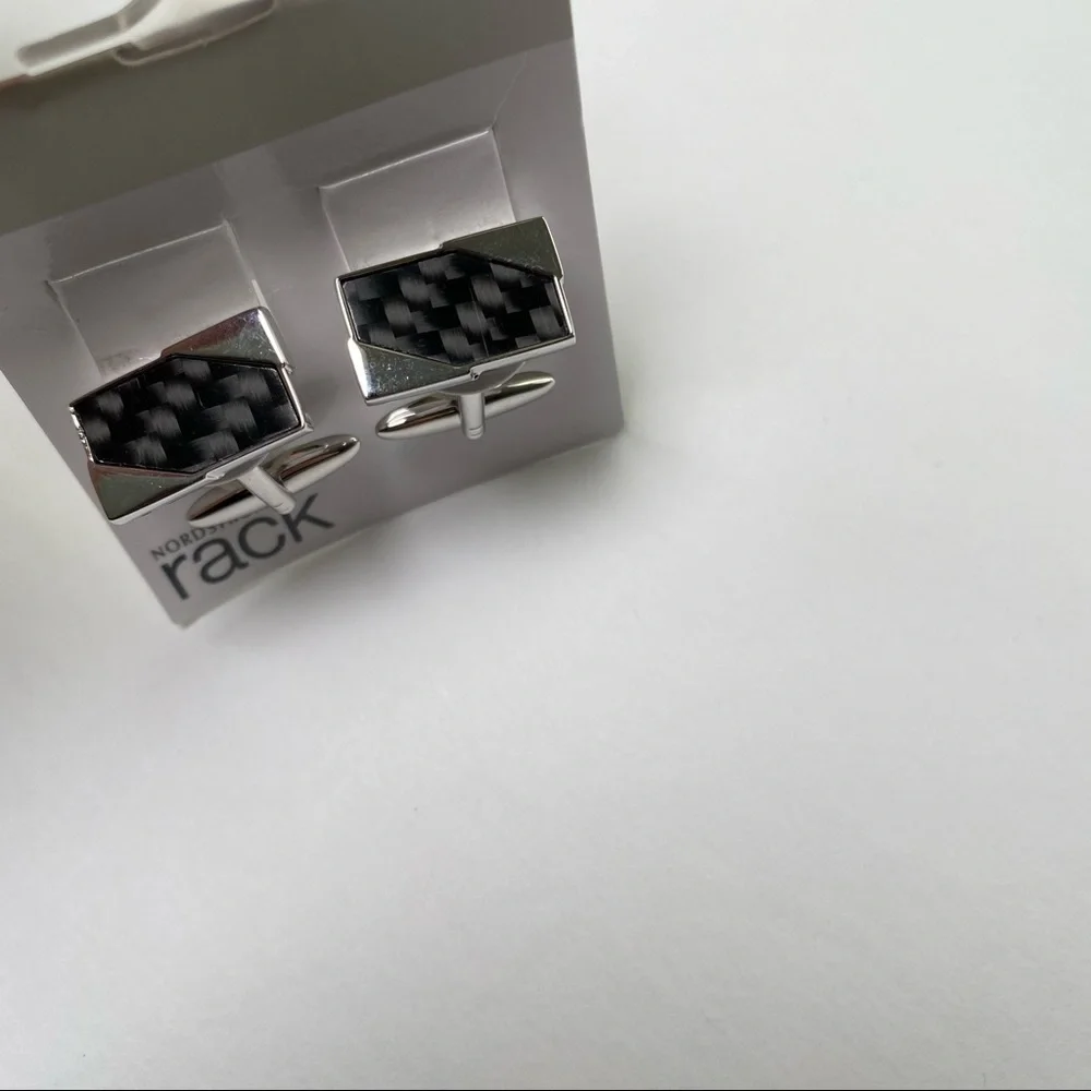 Nordstrom Rack Black Silver Rectangular Classic Men's Cuff Links